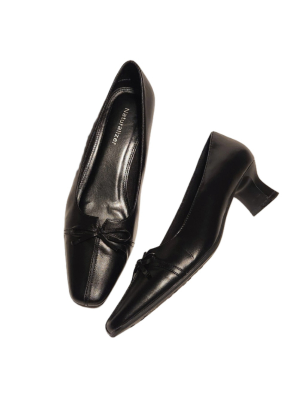 Naturalizer Sheldon Black Leather Bow Slip On Low Heel Pumps 6 M